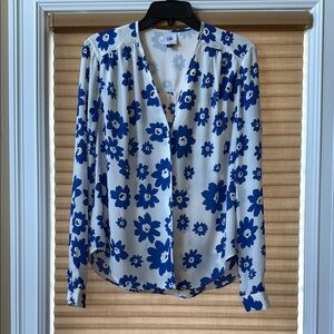 CAbi Blue and White Buttoned Blouse
